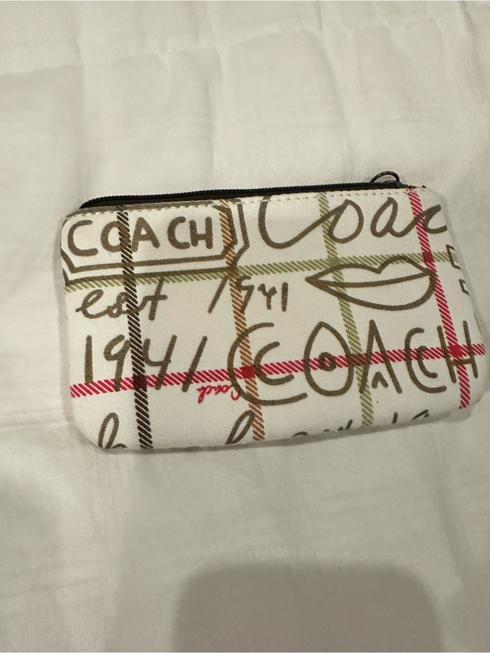 Coach White Multi Signature Script Zip Pouch - Picture 1 of 2